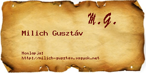Milich Gusztáv névjegykártya